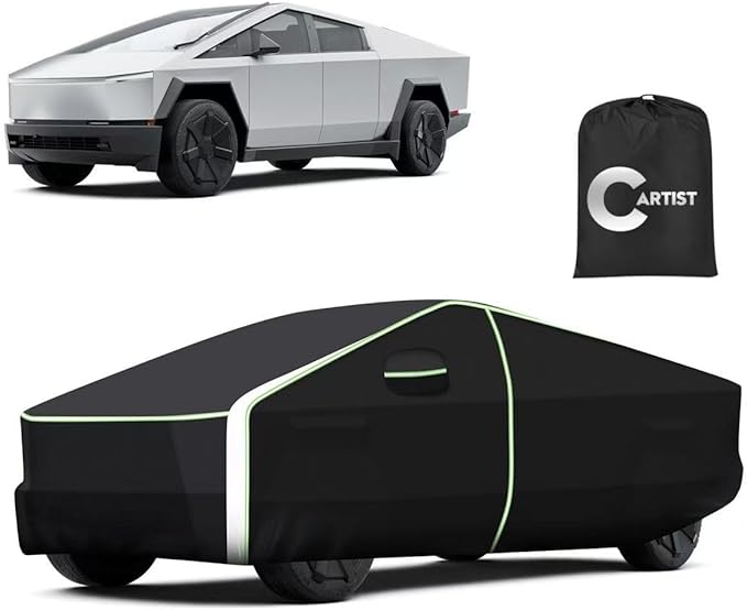 Upgrade 420D Car Cover for Tesla Cybertruck 2024 2025 2026, Waterproof All Weather Car Covers for Cybertruck Accessories, Outdoor Car Cover UV Protection with Zipper Door & Reflective Safety Strips