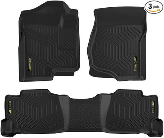 TPE Floor Mats Fit Chevy Silverado GMC Sierra 1500 Crew Cab 2007-2013, Fit Silverado/Sierra 2500 3500 Crew Cab 2007-2014, All Weather Full Cover Protection 1st & 2nd Row Cargo Liner Accessories 3PCS