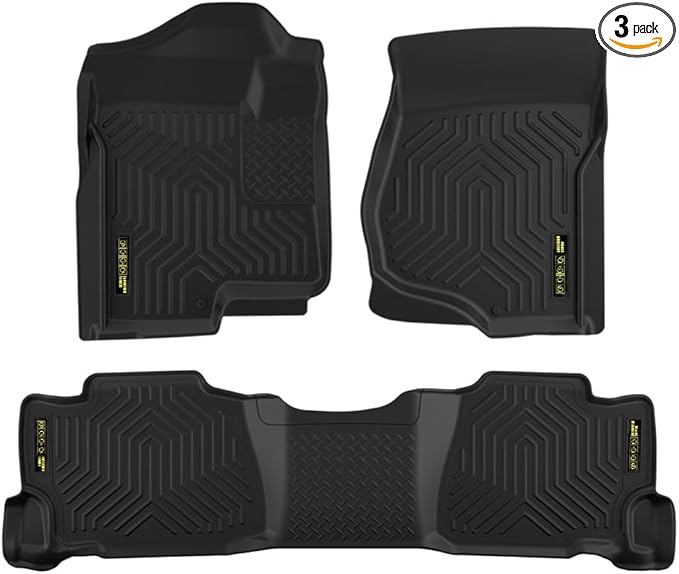 Floor Mats Compatible with Chevy Silverado & GMC Sierra 1500 Crew Cab 2007-2013,Fit 2500 3500 Crew Cab 2007-2014 1st & 2nd Row 3PCS Truck Mats Accessories TPE Cargo Liners All Weather Protection