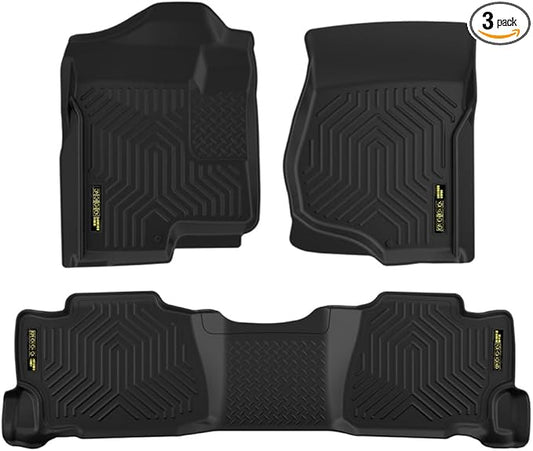 Floor Mats Compatible with Chevy Silverado & GMC Sierra 1500 Crew Cab 2007-2013,Fit 2500 3500 Crew Cab 2007-2014 1st & 2nd Row 3PCS Truck Mats Accessories TPE Cargo Liners All Weather Protection
