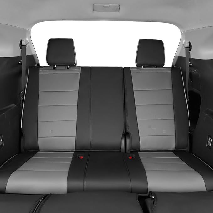 EKR Grand Highlander Seat Covers Full Set,Automotive Seat Covers for Toyota Grand Highlander 2024 2025 2026,2nd Row Captain Chairs-Faux Leather(Black/Gray)