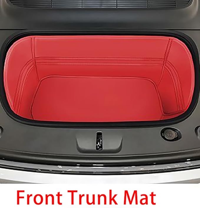 Tesla Model Y Juniper Refresh 2026 Full Cover Frunk Mat & Rear Lower Trunk Storage & Inner Storage Mat – 100% Red Genuine Leather