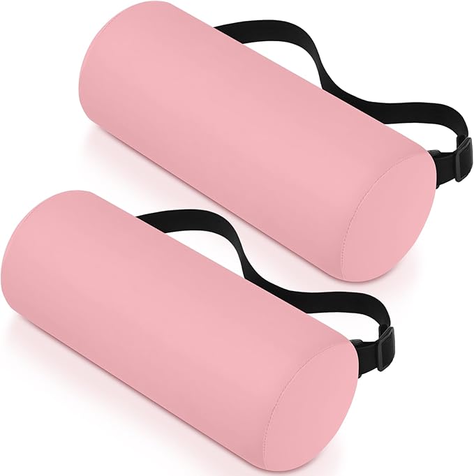 Wenqik 2 Pcs Lumbar Support Pillow Lumbar Roll Lower Pillow Office Seat Cushion with Adjustable Strap and Washable Cover for Travel Gaming Chair Car Seat Pain Relief(Pink)