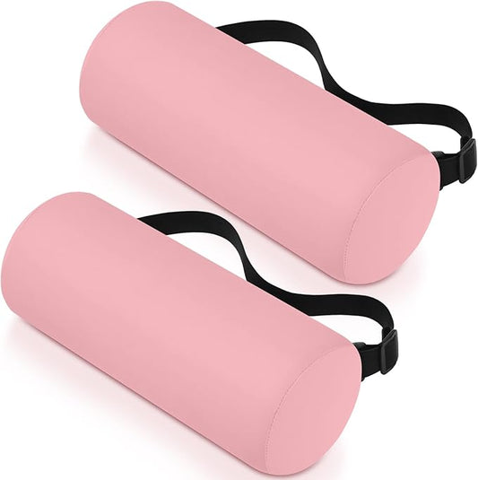 Wenqik 2 Pcs Lumbar Support Pillow Lumbar Roll Lower Pillow Office Seat Cushion with Adjustable Strap and Washable Cover for Travel Gaming Chair Car Seat Pain Relief(Pink)