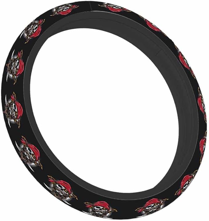 Skeleton Pirate Crew Steering Wheel Cover Wearing Red Hat and Holding Sword Steering Wheel Cover Women Men Anti-Slip Breathable Steering Wheel Protector Car Accessories