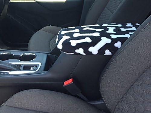 Auto Console Covers- Fits The Chevy Equinox 2018-2024 Center Console Armrest Cover Fleece Fabric (Black with White Bones)