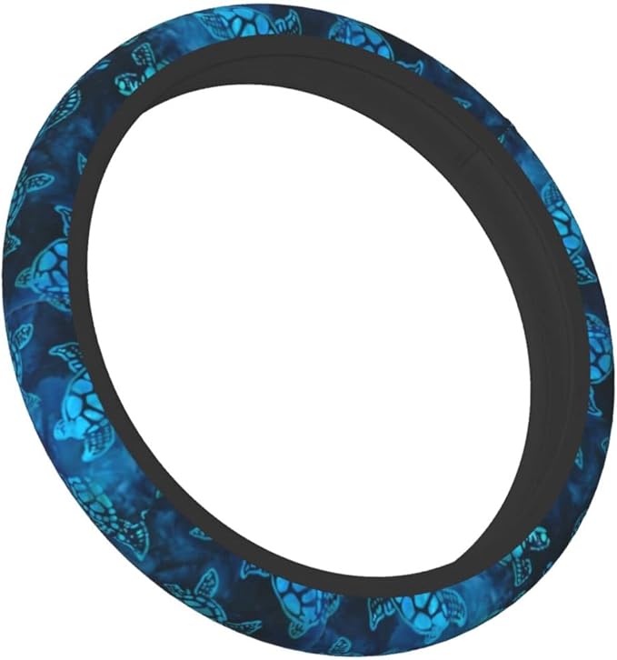 Watercolor Blue Sea Turtle Car Steering Wheel Cover Universal Fit 15 inch, Sweat Absorption Anti-Slip Breathable Neoprene Steering Wheel Protector for Women