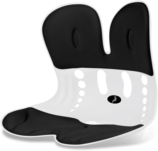 Ergonomic Back Support for Office Chair Cushion with Lumbar Pillow - Posture Corrector for Desk Chairs, Comfortable Memory Foam Seat Cushion for Lower Back Pain Relief (Black)