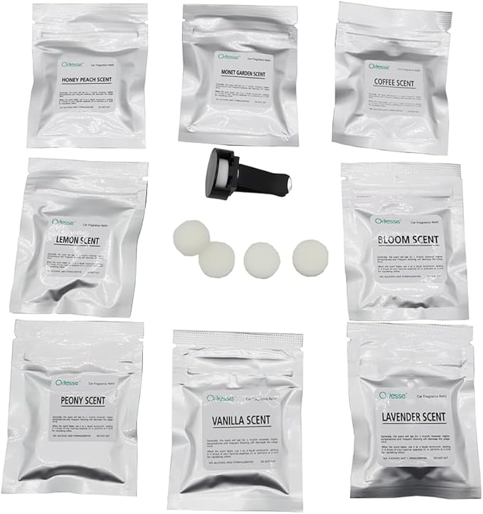 32pcs Car Air Freshener Vent Clips Refill Fragrance Tablets,8 Pack Car Scents Tablets for 8 Different Scent Car Air Freshener,1.7cm/0.7inches Diameters Car Scent Pads