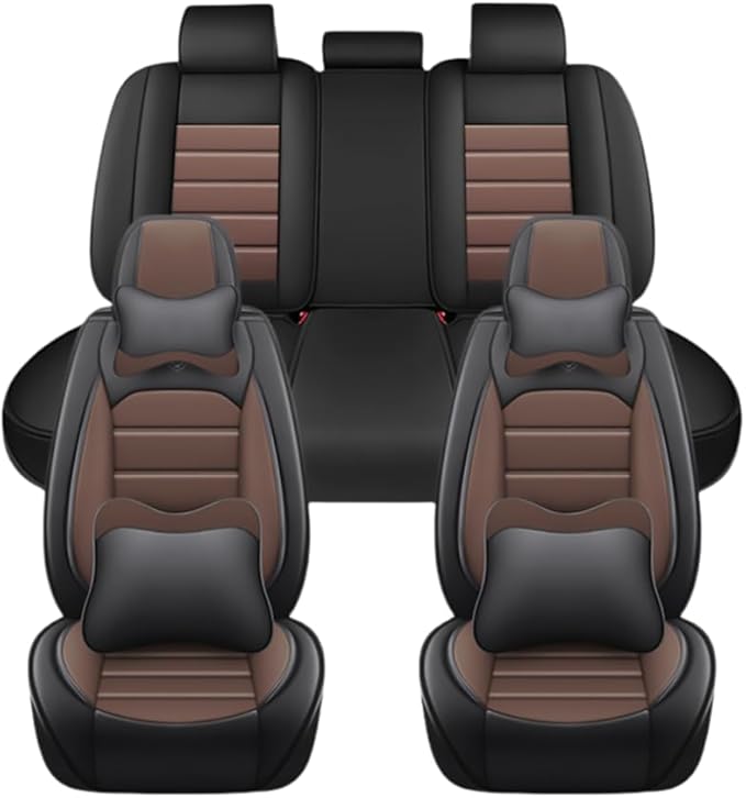 for Toyota Highlander 2006-2026 Seat Covers,Waterproof,Abrasion-Resistant PU Leather Full Set Seat Cover(Luxury Black&Coffee)