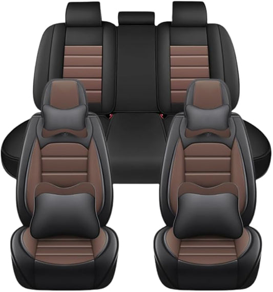 for Toyota Highlander 2006-2026 Seat Covers,Waterproof,Abrasion-Resistant PU Leather Full Set Seat Cover(Luxury Black&Coffee)