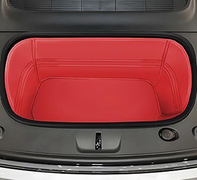 Tesla Model Y Juniper Refresh 2026 Full Cover Frunk Mat & Rear Lower Trunk Storage & Inner Storage Mat – 100% Red Genuine Leather