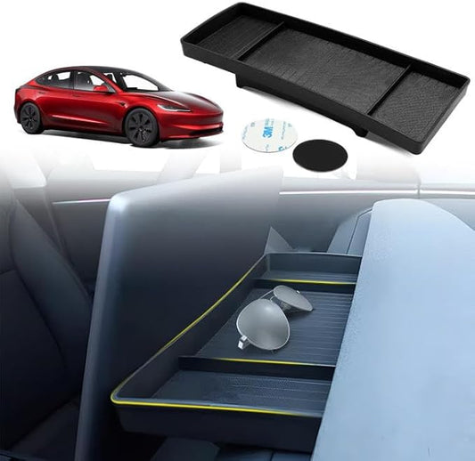 YHTAUTO Behind Screen Storage Tray Fit 2024 2025 Tesla Model 3 Highland, Screen Storage Box Non-Slip TPE Tissue Sunglass Holder for Car Dashboard Hidden Tray Interior Accessories 1PC