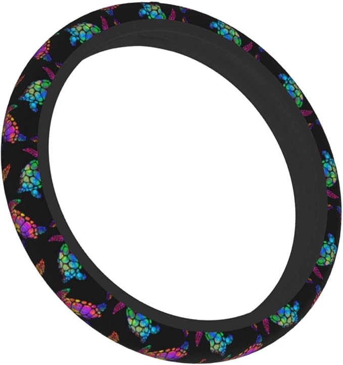 Sea Turtle Steering Wheel Cover with 2 Car Coasters Non Slip Neoprene for Women Men Universal 15 Inch
