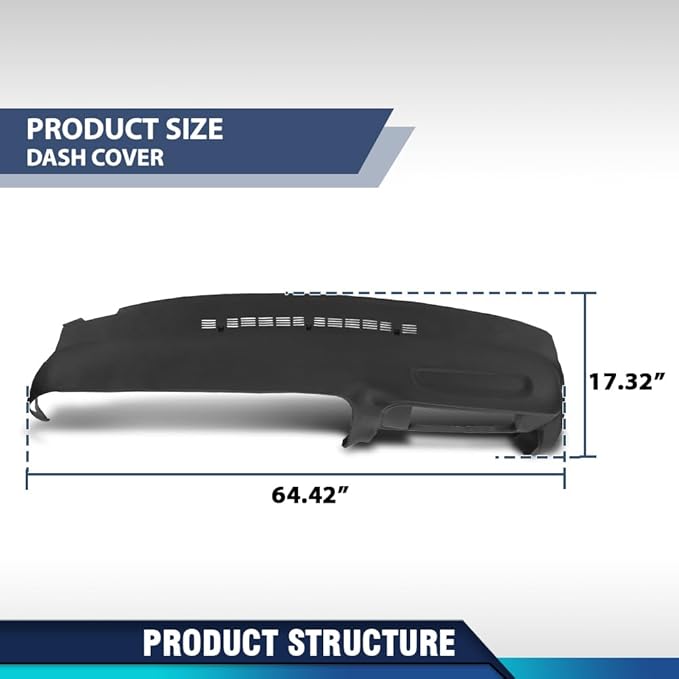 PIT66 Dash Cover Dashboard Compatible with Chevy & GMC Truck C/K 1500, Suburban, Tahoe, Yukon 1997-1999 Fit Chevy & GMC Truck C/K 2500/3500 1997-2000 Fit Cadillac Escalade 1999-2000 Black