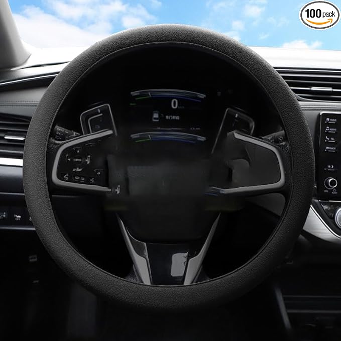 Universal Four Season Thin Silicone Steering Wheel Cover - Anti Slip Wear Resistant Comfortable for Car Black