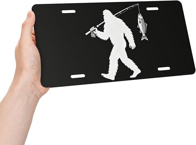 Bigfoot Fish Front License Plate Car Decorative License Plates Aluminum Metal Decor Accessory Novelty Vanity Tag Cover with 4 Holes for Men Women 6" X 12"