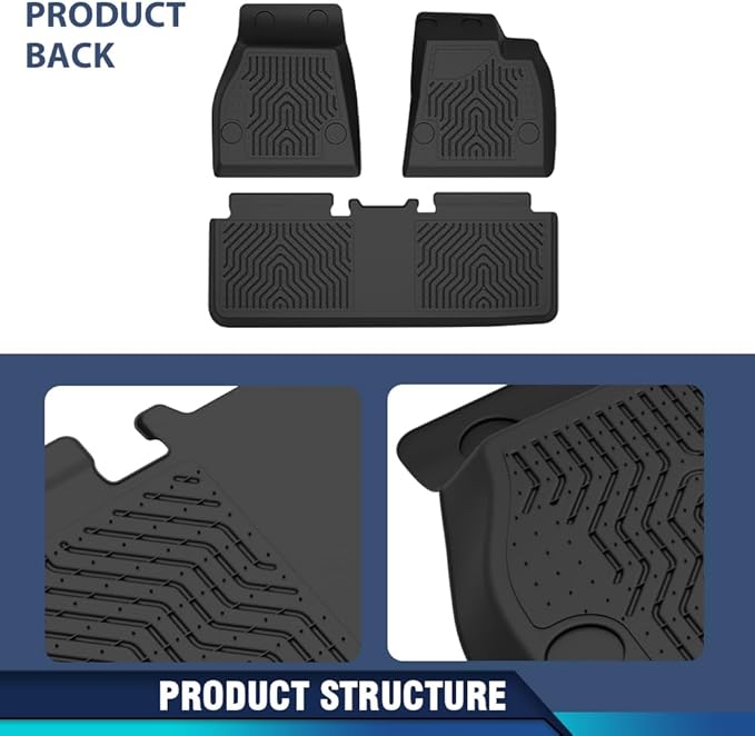 PIT66 Floor Mats Cargo Liners Compatible with Tesla Model S 2015-2020 (Only for Model S Badging) (Heavy Duty) 3-Piece Premium All Weather Automotive TPE Liners