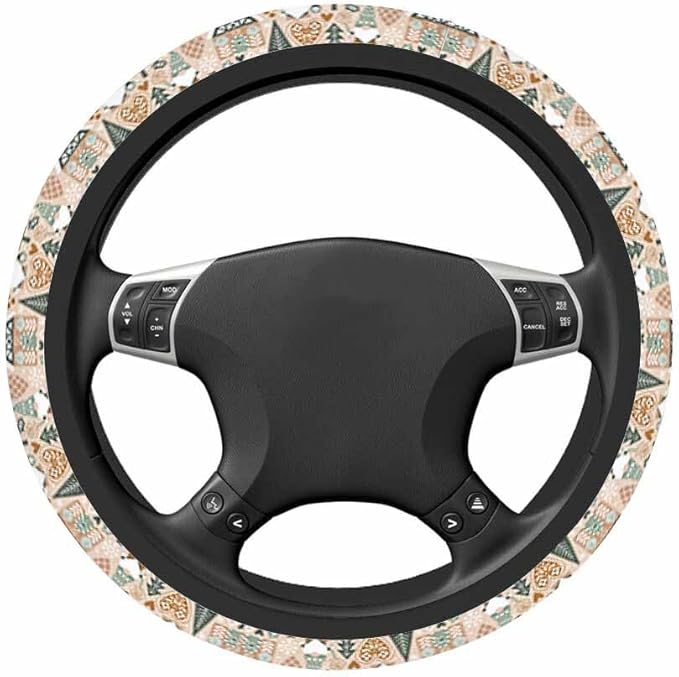 Scandinavian Gnomes Elastic Steering Wheel Cover Gingerbread House and Tree Steering Wheel Cover Anti Slip Protective Case Universal Stretch Steering Protector
