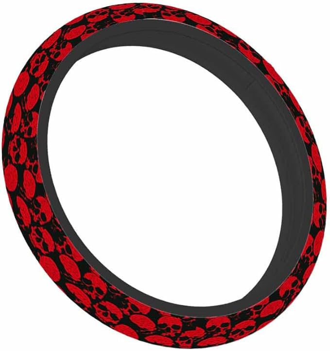 Human Skull Car Steering Wheel Cover Sinister Smiling Skull in Retro Style with Handwritten Text Steering Wheel Cover Car Decor Suitable for Most Vehicles Including Trucks and SUV