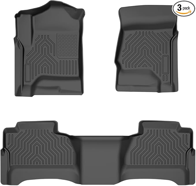 ANDPLAY TPE Floor Mats Liners Compatible with Chevy Silverado/GMC Sierra 1500 2500HD 3500HD Crew Cab 2014 2015 2016 2017 2018 2019 All Weather Protection Black Floor Liners alfombras para carro