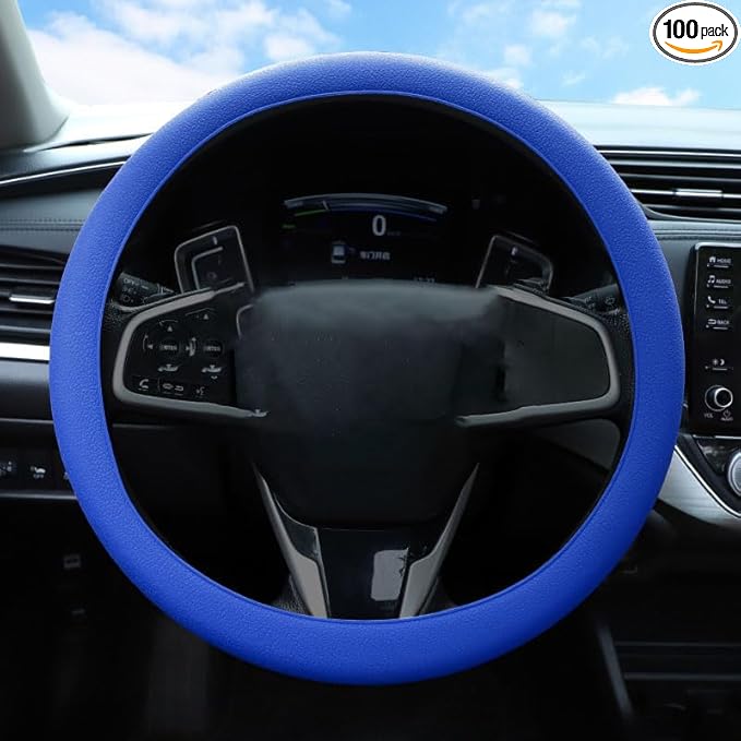 Universal Four Season Thin Silicone Steering Wheel Cover - Anti Slip Wear Resistant Comfortable for Car Blue