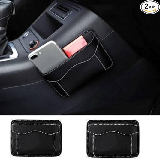 Tumecos Car Side Pocket Organizer PU Leather Seat Side Storage BagSmall Debris Organizer Hanging Cell Phone Mobile Paste Type Bag for Stowing Tidy Universal Accessories（BlackB-2pcs）