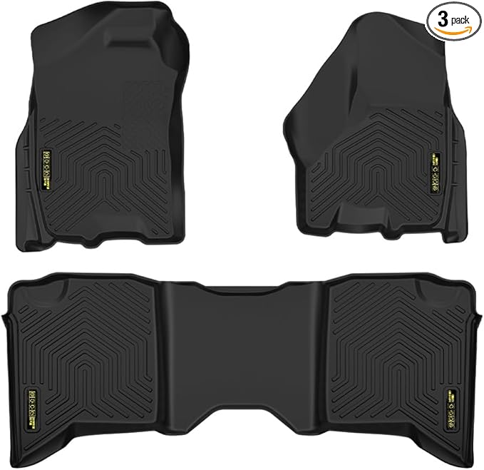 Floor Mats Compatible with Dodge Ram Truck Crew Cab 2009-2018,Not Fit Quad Cab, 1st & 2nd Row 3PCS TPE Cargo Liners All Weather Protection Accessories