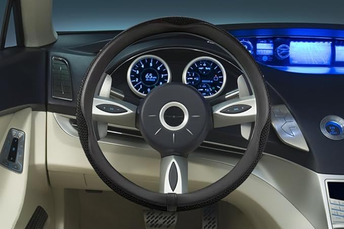 38cm Car Steering Wheel Cover, Universal 15 inch, Microfiber Breathable Ice Silk,Warm in Winter and Cool in Summer, Anti-Slip, Odorless, Easy Carry