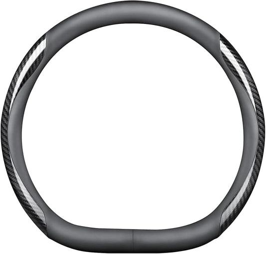 Ergocar Steering Wheel Covers, D-Type Carbon Fiber Leather Steering Wheel Cover Anti-Slip Mesh Lining Suitable for 38cm/15inch Steering Wheel