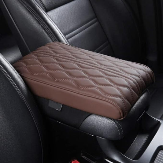 soputry Leather Car Armrest Box Pad, 2023 New Car Center Console Cover Pad Leather Auto Armrest Cover, Universal Arm Rest Cushion Pads for SUV/Truck/Vehicle (Brown, Wave Pattern)