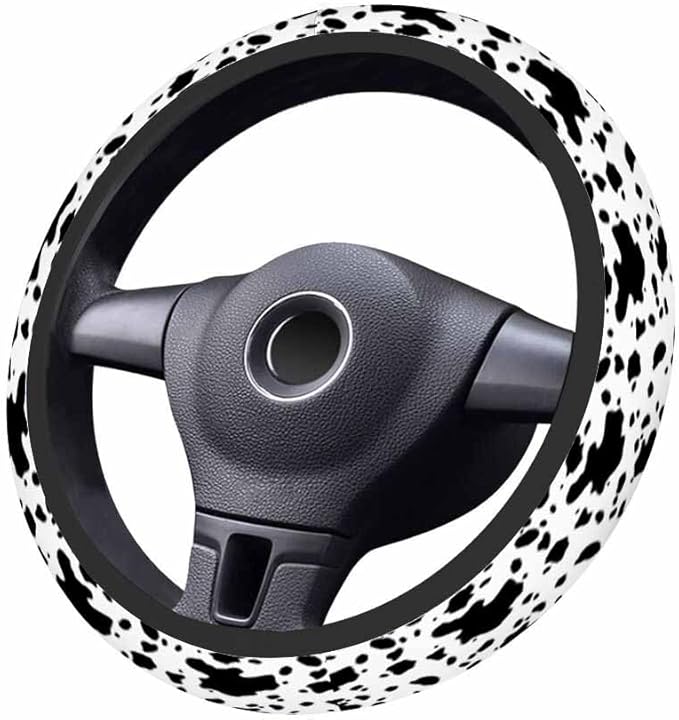 Spotted Animal Texture Elastic Steering Wheel Cover Irregular Black and White Pattern Steering Wheel Cover Anti Slip Protective Case Universal Stretch Steering Protector