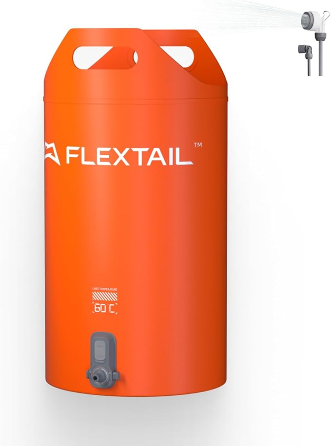 FLEXTAILGEAR Camping Shower Bucket with Built-in Electric Pump, Portable Camp Shower, 5 Gallons Rechargeable Pressure Outdoor Shower Bag, Large Water Inlet