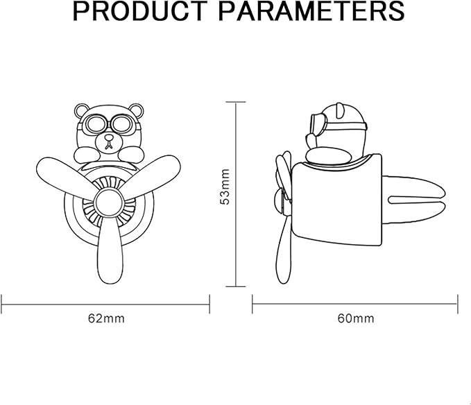 2 Pcs Pilot Car Air Freshener, Cute Duck Car Vent Clip Air Freshener Automotive Air Outlet Fan Diffuser, Automotive Interiors Vent Decoration (Dog+Bear)