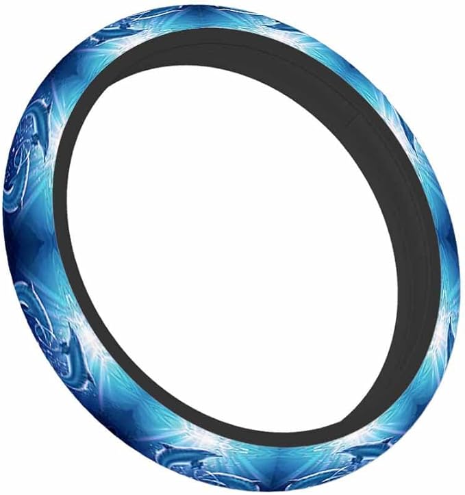 Dolphins Elastic Steering Wheel Cover Two Dolphins in The Blue Sea Steering Wheel Cover Anti Slip Protective Case Universal Stretch Steering Protector