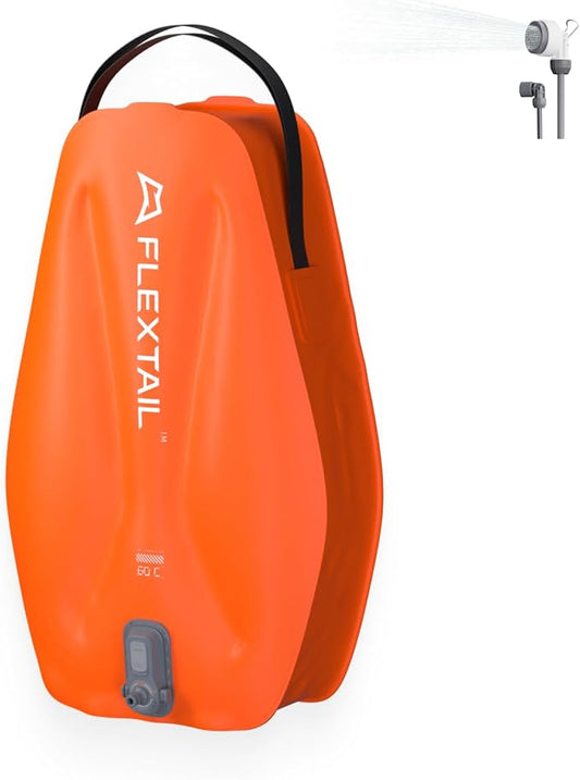 FLEXTAILGEAR Camping Shower Bag with Built-in Electric Pump, Portable Camp Shower, 5 Gallons Rechargeable Pressure Outdoor Shower Large Water Inlet