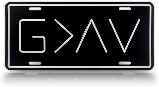 God is Greater Than The Highs and Lows License Plate, Embossed 6X12 Metal Auto Tag, G>^V (Black)