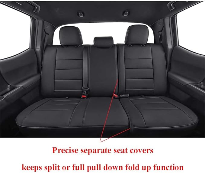EKR Custom Fit Tacoma Rear Car Seat Covers for Select Toyota Tacoma 2016 2017 2018 2019 2020 2021 2022 2023 Double Cab/Crew Cab - Second Row Only,Leather (Black)