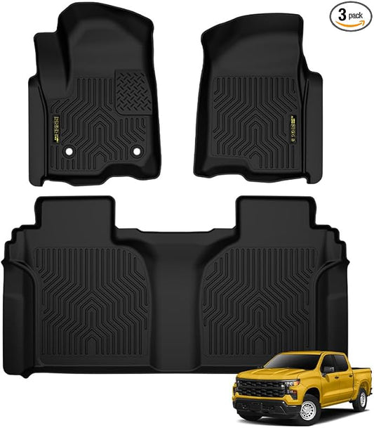 TPE Floor Mats Cargo Liners Compatible with Chevy Silverado/GMC Sierra 1500 2500HD 3500HD Crew Cab 2020-2024 All-Weather Protection