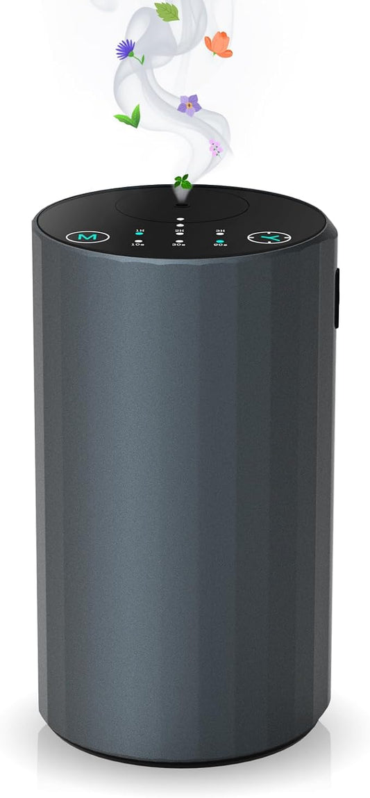 Waterless Essential Oil Diffuser Aromatherapy Scent Diffusers for Home Large Room, Bedroom, Car, Office, Desk, Battery Operated Mini Portable Air Freshener (Grey)
