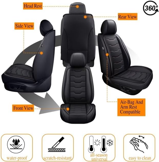 Seat Covers Fit for Toyota Highlander 2007-2024 2025 2026: Full Set Leather Car Seat Covers Waterproof Automotive Seat Cushions Covers (2 Row 5 Seats, Black)