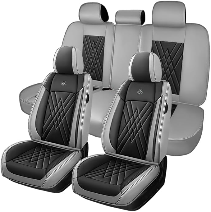 Seat Covers Fit for Toyota Corolla 2015-2026 Leather Car Seat Cover, Stylish Waterproof Breathable Easy to Install Airbag Compatibility, Auto Interior Accessories(5 Seat,Black Gray)