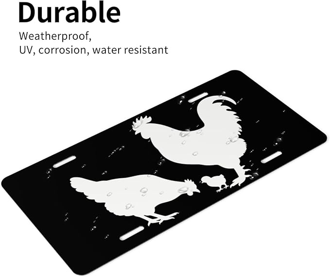 Chicken Front License Plate Car Decorative License Plates Aluminum Metal Decor Accessory Novelty Vanity Tag Cover with 4 Holes for Men Women 6" X 12"
