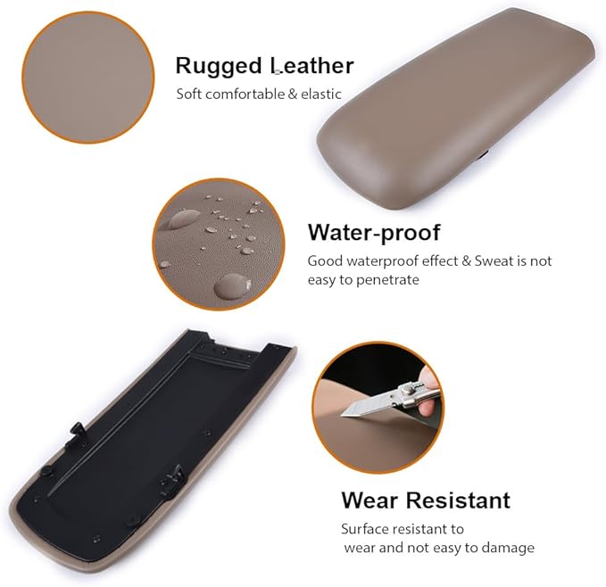 PIT66 Center Console Lid, Compatible with 1997-2000 Ford Explorer/1997-2001 Mercury Mountaineer/2001-2002 Ford Explorer Sport Trac Beige