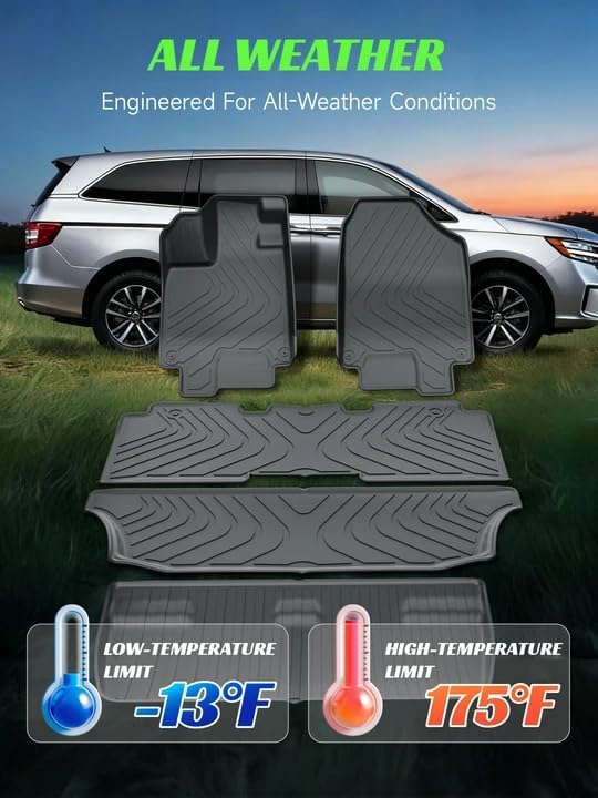 TPE Floor Mats & Trunk Mat for Honda Odyssey 2018-2026 Mini Passenger Van, All Weather Car Floor Liners-1st & 2nd & 3rd Row & Cargo Mat Full Set,Durable, Odorless, Easy to Clean (5-Piece Set, Black)