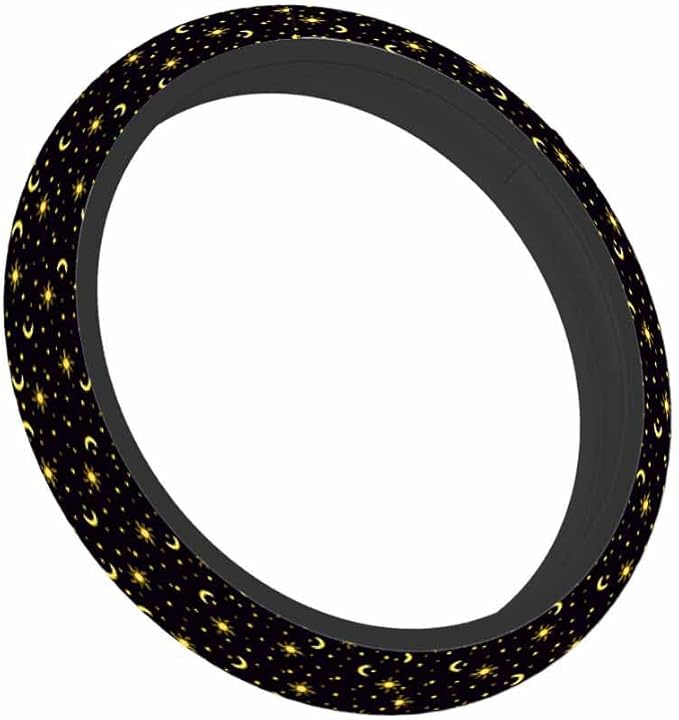 Sun Stars and Moon Elastic Steering Wheel Cover Night Sky on Black Background Steering Wheel Cover Anti Slip Protective Case Universal Stretch Steering Protector