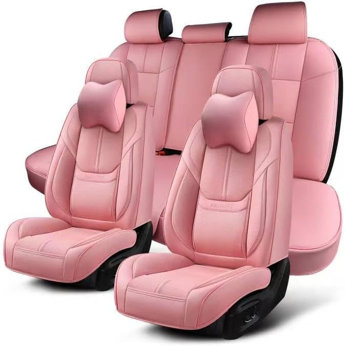 Auto Car Seat Covers Accessories Full Set Leather Cushion Protector Universal Fit 7 Colors (Pink, Front Pair and Rear)