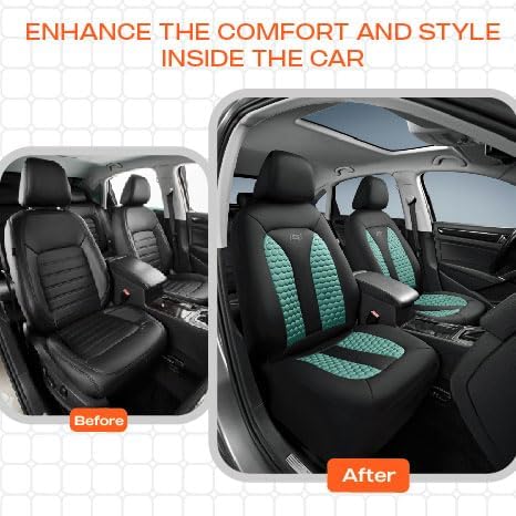 Skechers Memory Foam™ Car Seat Covers, Hexcomb Breathable Thick Seat Covers Two Front Seat Covers, Airbag Compatible, Automotive Comfort & Protection for Most Cars,Van,Trucks, SUVs (Green,Two Front)