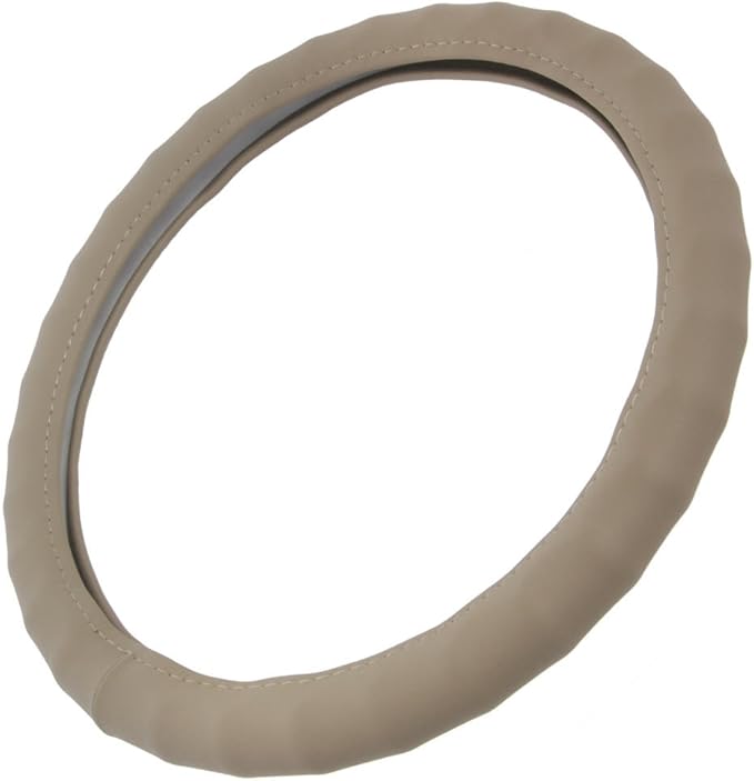 Motor Trend Ergonomic Grip Steering Wheel Cover/Protector for Small Size Steering Wheels in Cars, SUVs, Boats (13.5-14.5") (Genuine Leather (Beige))
