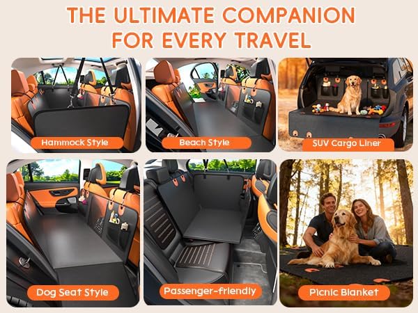 2-In-1 Convertible Hard Bottom Dog Hammock for Car, 100% Waterproof PU Leather Backseat Cover with Zipper Side Flaps, Non-Slip Extender for Large/Elderly Dogs & Multi-Dog Families,Fits SUV/Truck/Sedan
